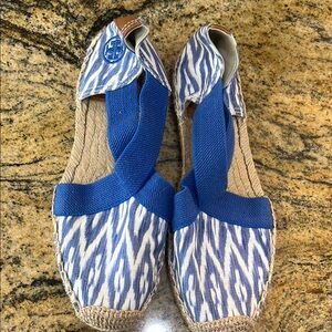 Tory Burch Blue and White Patterned Espadrilles